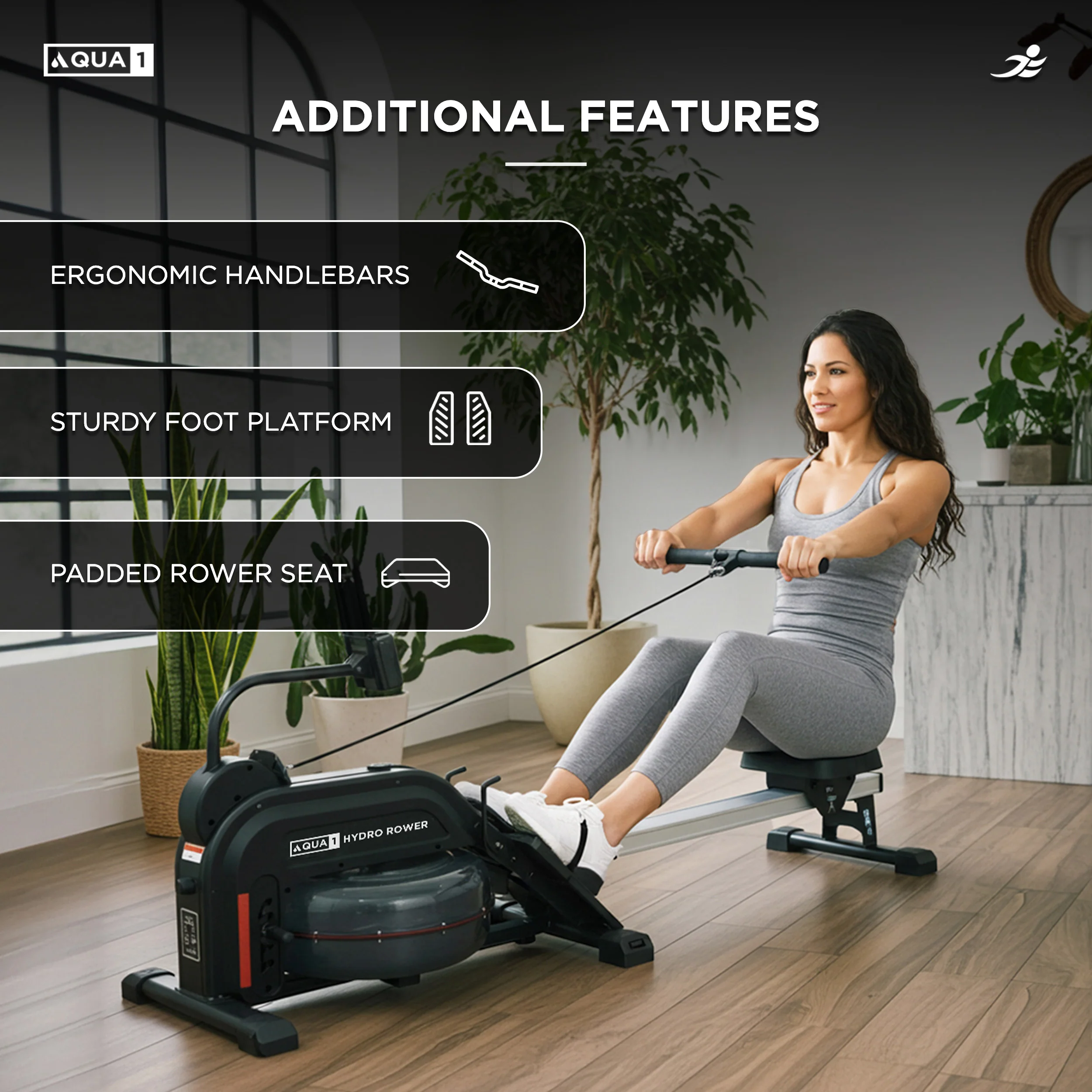 Aqua 1 Water and Elastic Dual Resistance Rowing Machine - Image 6