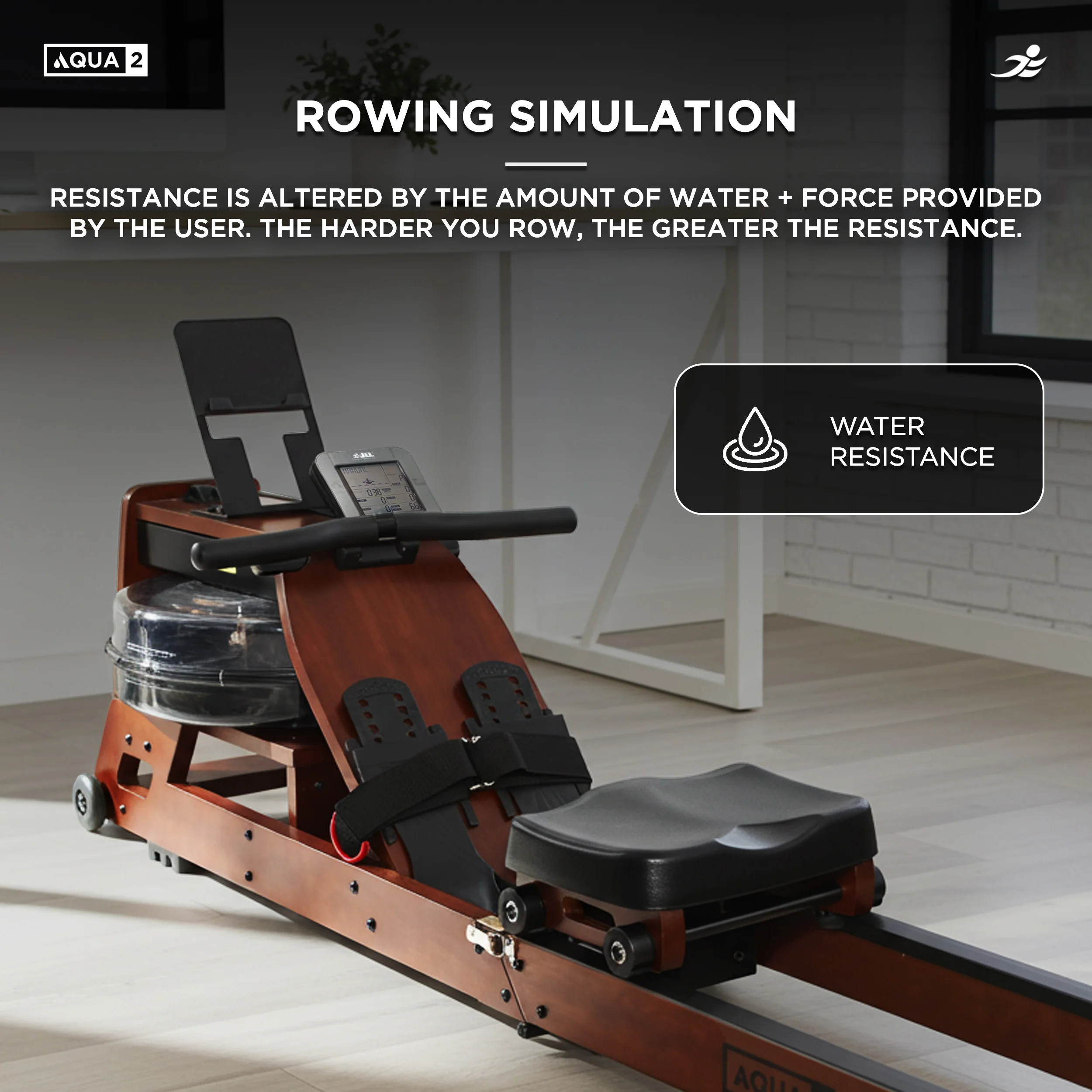 Aqua 2 Foldable Water Resistance Wooden Rowing Machine - Image 5
