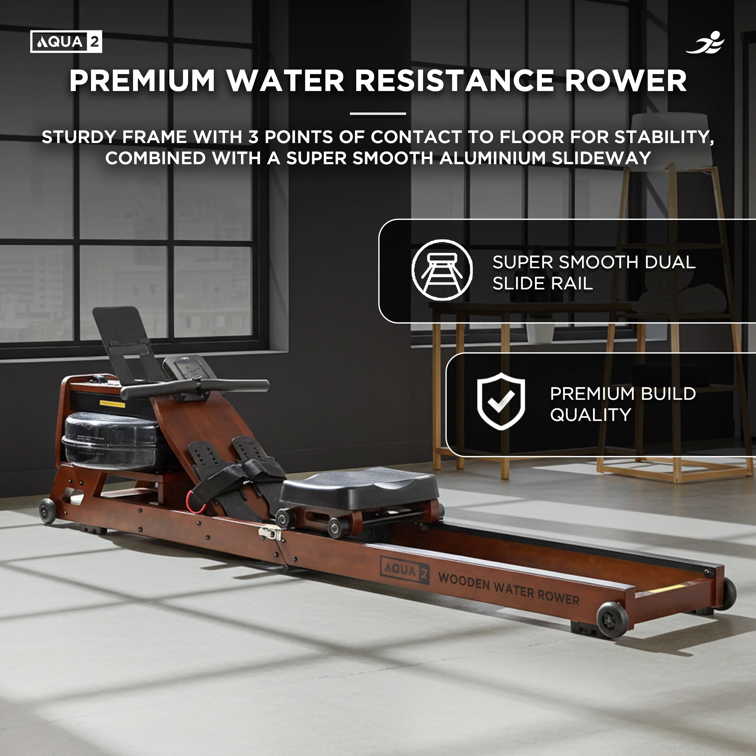 Aqua 2 Foldable Water Resistance Wooden Rowing Machine - Image 7