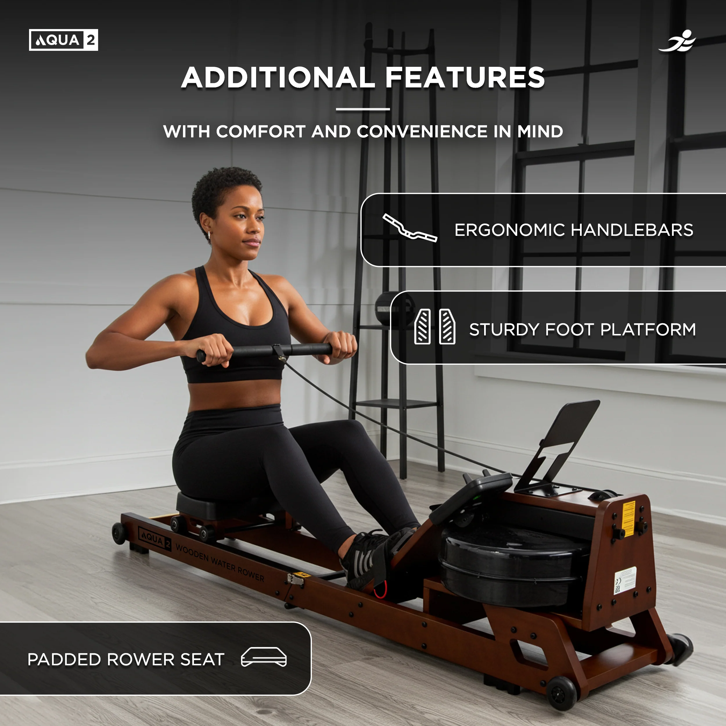 Aqua 2 Foldable Water Resistance Wooden Rowing Machine - Image 8