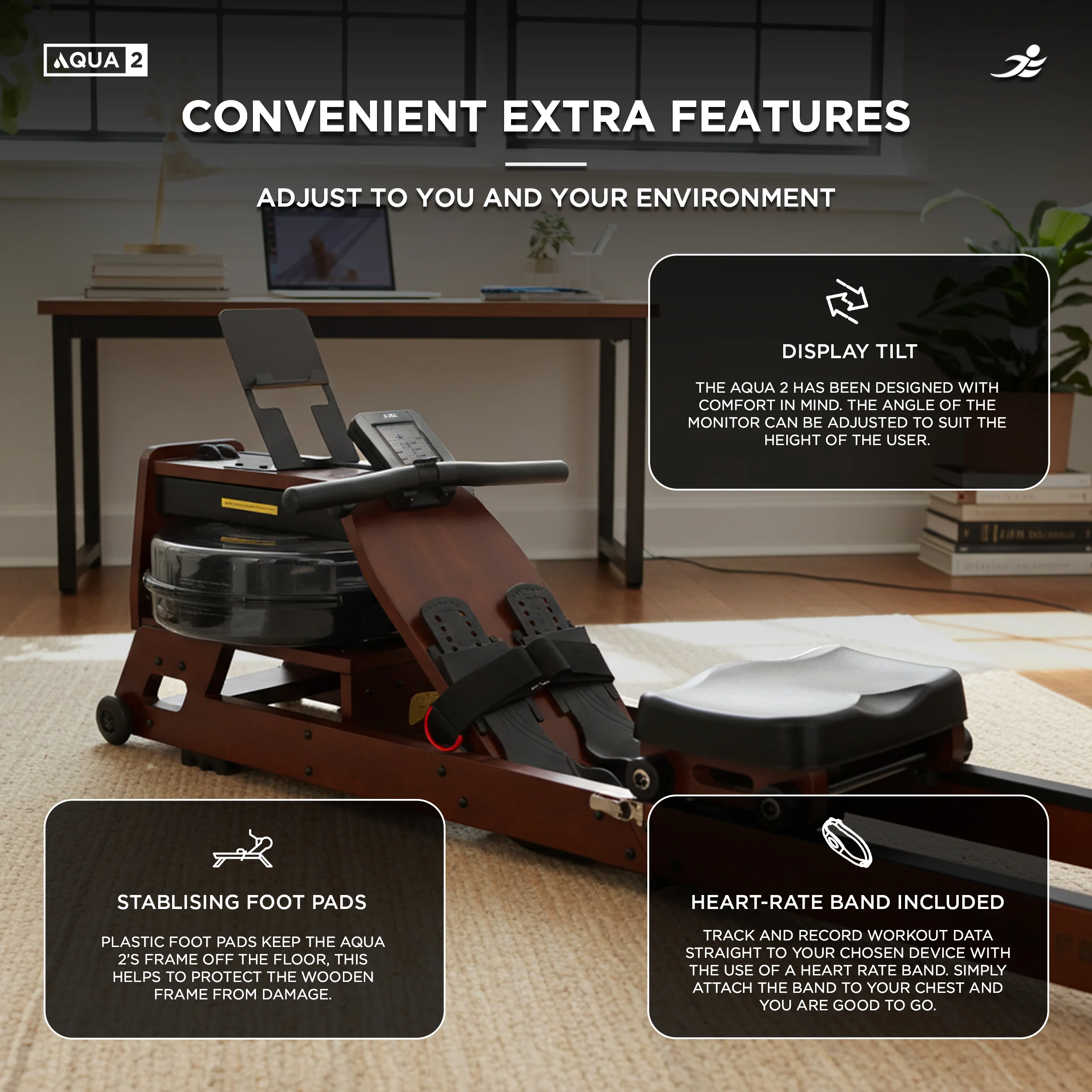 Aqua 2 Foldable Water Resistance Wooden Rowing Machine - Image 9