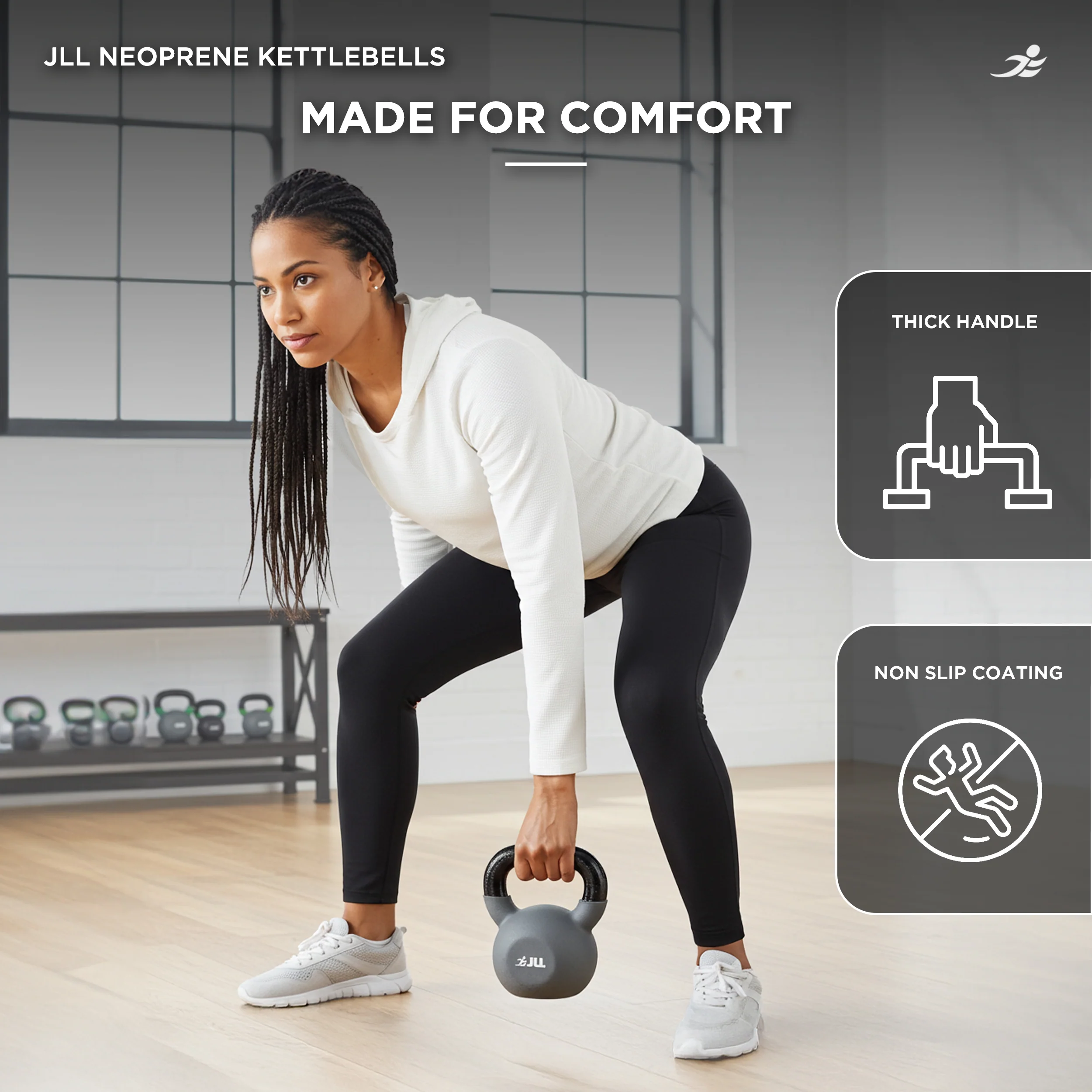 Neoprene Covered Cast Iron Kettlebells 4kg, 8kg + 12kg - Image 4