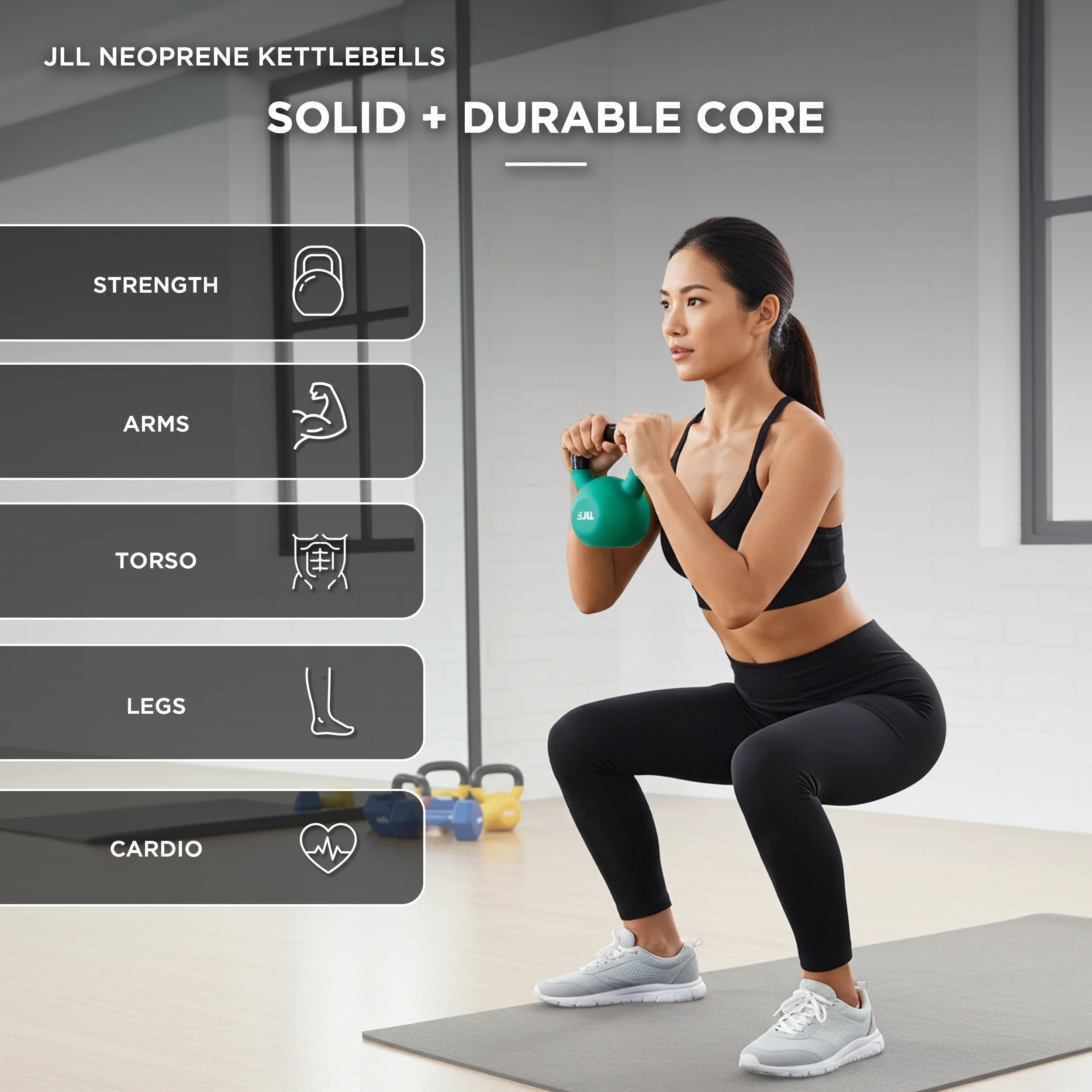 Neoprene Covered Cast Iron Kettlebells 4kg, 8kg + 12kg - Image 6