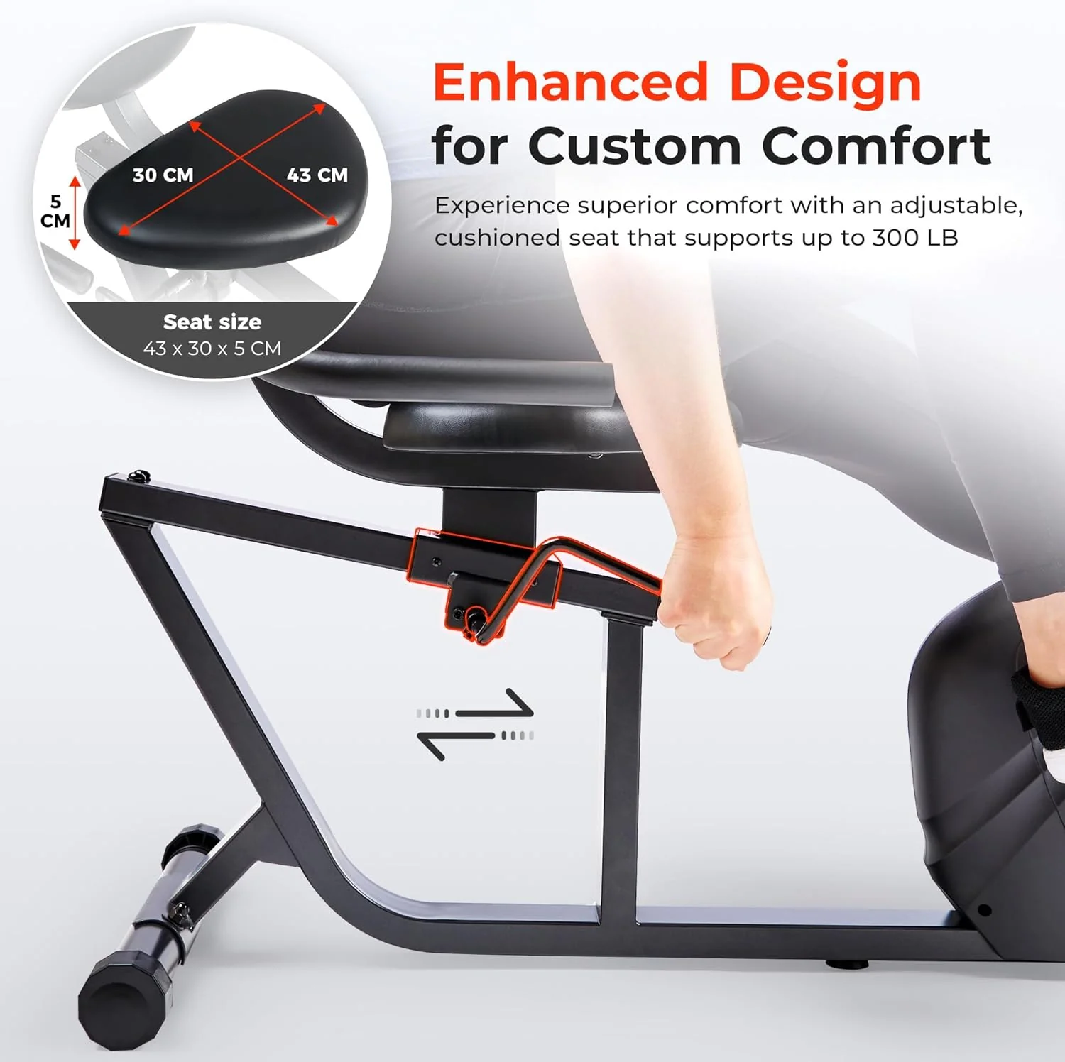 Heavy-Duty Recumbent Bike w/Wide Cushioned Seat & Back - Image 3